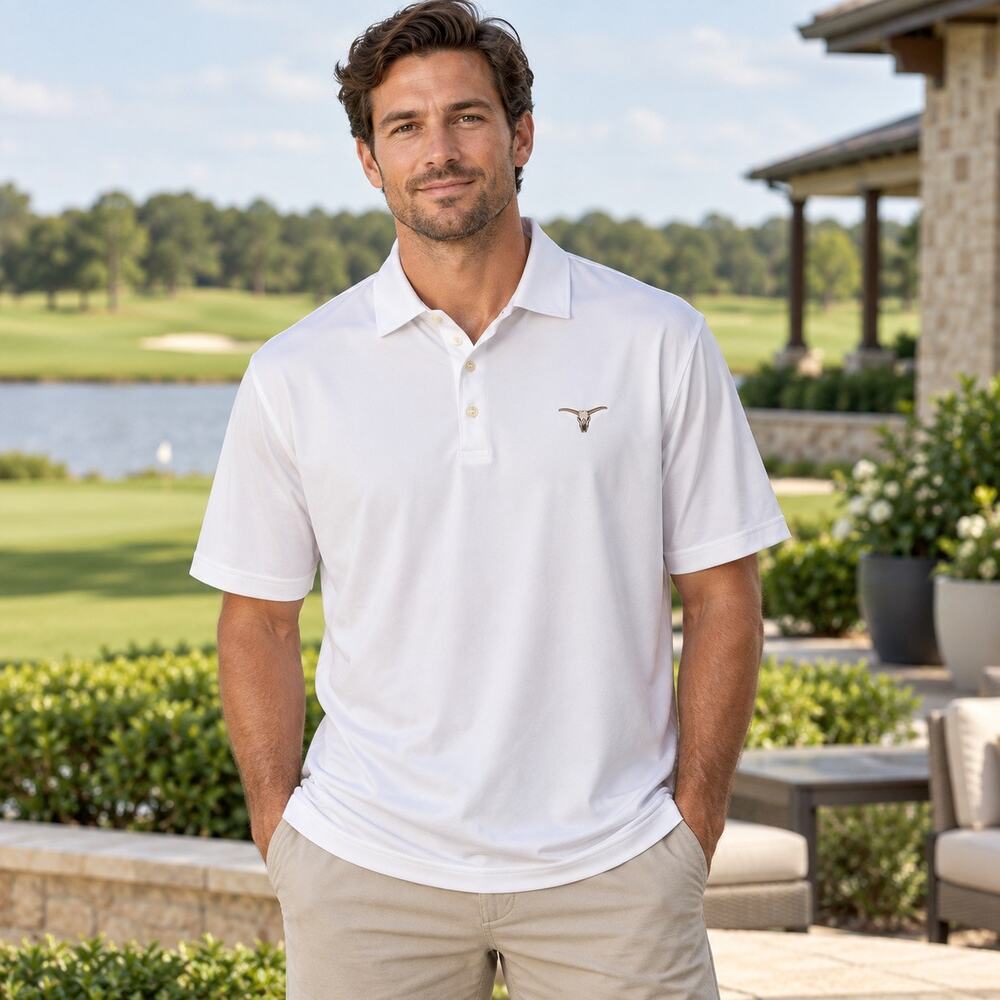 Peter Millar Summer Comfort Mens L White Polo Longhorn Skull Golf Performance